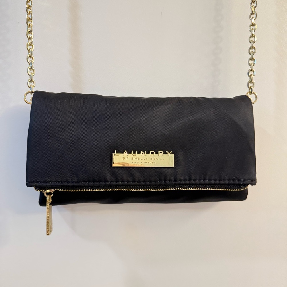 Black nylon fold-over crossbody bag/clutch by Laundry by Shelli Segal